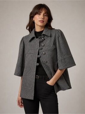French connection Gray Wool Blend Cape Coat jacket blazer size 2